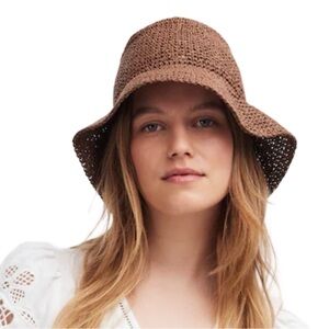 Madewell Lantern Straw Hat Brown Raffia Sun Packable Floppy Boho Size M/L